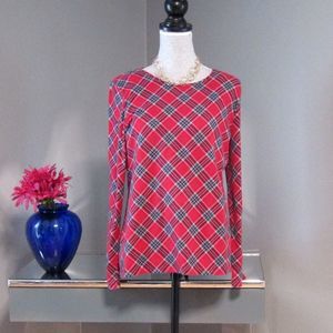 The Talbots Tee Red Teal Plaid Size LP Petite